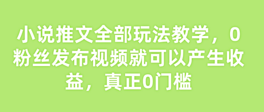 小说推文全部玩法教学，0粉丝发布视频就可以产生收益，真正0门槛-腾渊网创