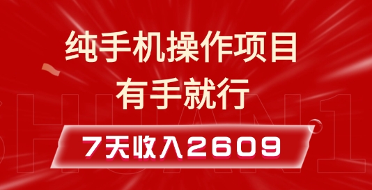 纯手机操作的小项目，有手就能做，7天收入2609+实操教程【揭秘】-腾渊网创