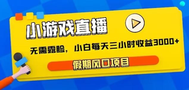 小游戏直播，假期风口项目，无需露脸，小白每天三小时，到账3000+-腾渊论坛