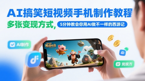 AI搞笑短视频手机制作教程，多张变现方式，5分钟教会你用AI做不一样的西游记-腾渊论坛
