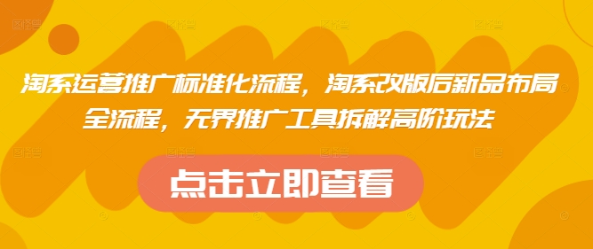 淘系运营推广标准化流程，​淘系改版后新品布局全流程，无界推广工具拆解高阶玩法-腾渊网创