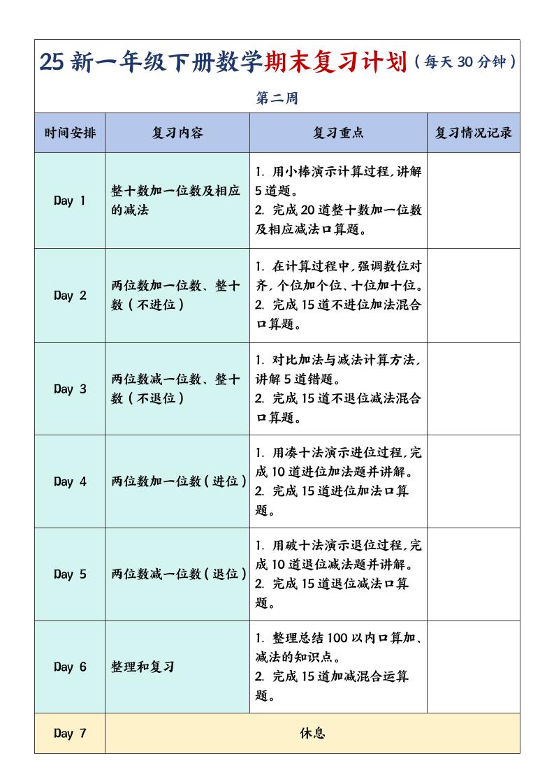 一下数学【期末复习计划】-腾渊网创