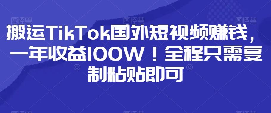 搬运TikTok国外短视频赚钱，一年收益100W！全程只需复制粘贴即可-腾渊网创