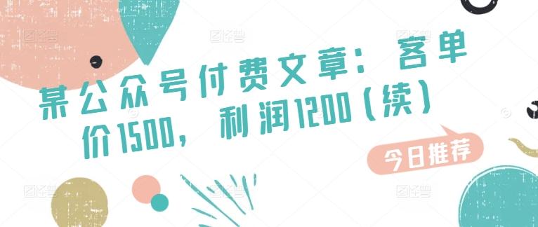 某公众号付费文章：客单价1500，利润1200(续)，市场几乎可以说是空白的-腾渊论坛