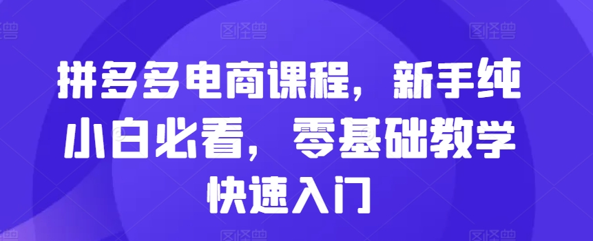 拼多多电商课程，新手纯小白必看，零基础教学快速入门-腾渊网创
