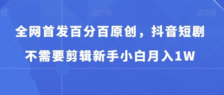 全网首发百分百原创，抖音短剧不需要剪辑新手小白月入1W-腾渊论坛