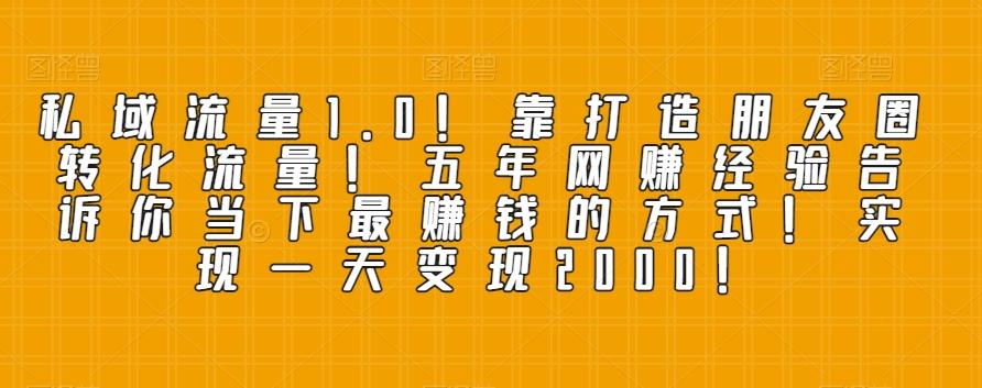 私域流量1.0！靠打造朋友圈转化流量！五年网赚经验告诉你当下最赚钱的方式！实现一天变现2000！-腾渊论坛