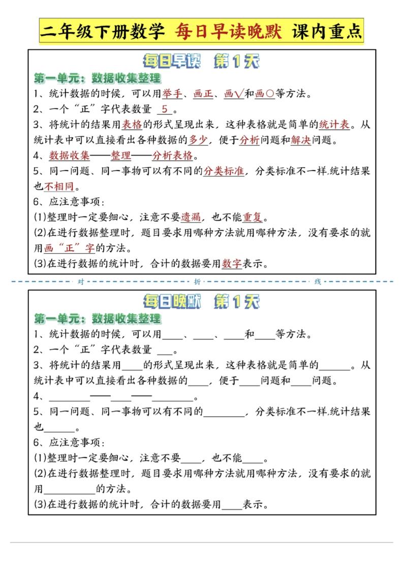 二年级下数学重点每日早读晚默（14页）-高清无水印完整版本-腾渊网创