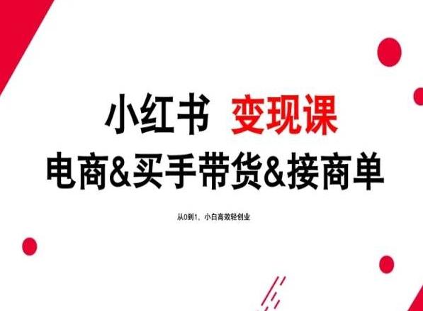 2024年最新小红书变现课，电商&买手带货&接商单，从0到1，小白高效轻创业-腾渊网创