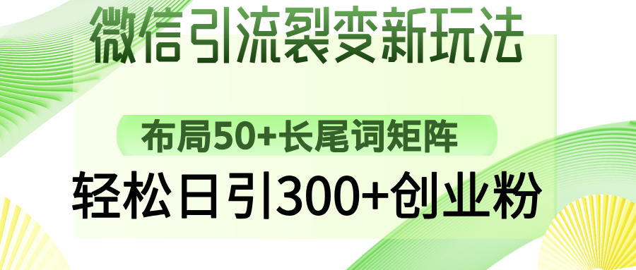 微信引流裂变新玩法：布局50+长尾词矩阵，轻松日引300+创业粉-腾渊网创