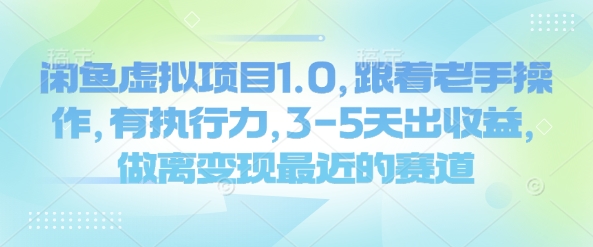 闲鱼虚拟项目1.0，跟着老手操作，有执行力，3-5天出收益，做离变现最近的赛道-腾渊网创