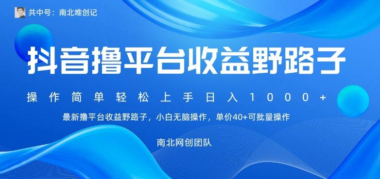 最新撸抖音平台收益野路子，操作简单，单价高，小白可无脑操作可日入1000+-腾渊网创