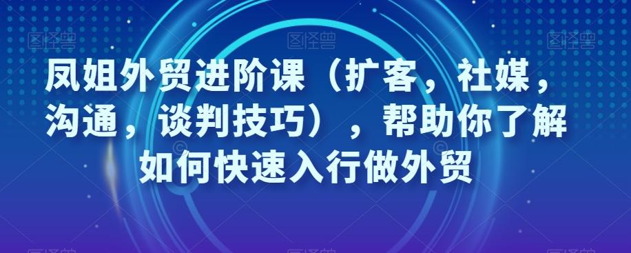 凤姐外贸进阶课（扩客，社媒，沟通，谈判技巧），帮助你了解如何快速入行做外贸-腾渊网创