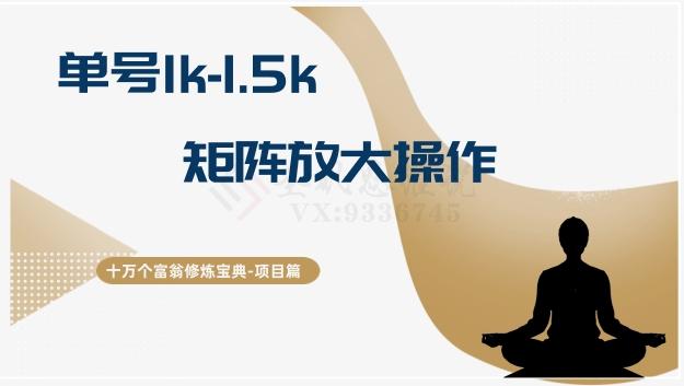 十万个富翁修炼宝典15.单号1k-1.5k，矩阵放大操作-腾渊网创