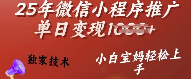 25年微信小程序推广单日变现多张，独家技术，小白宝妈轻松上手【揭秘】-腾渊网创
