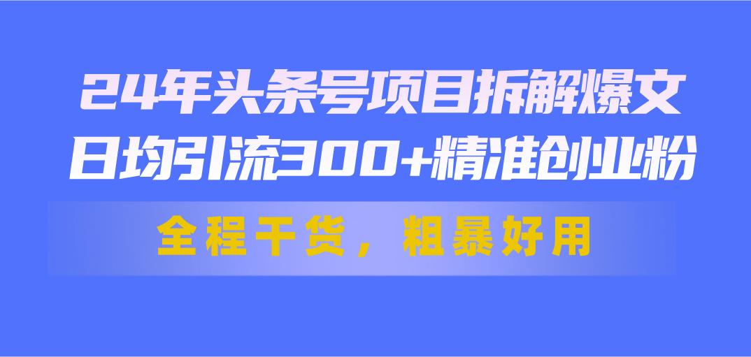 24年头条号项目拆解爆文，日均引流300+精准创业粉，全程干货，粗暴好用-腾渊网创