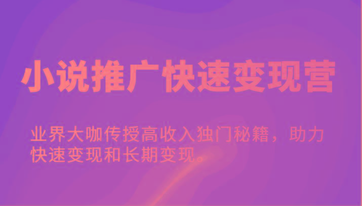 小说推广快速变现营-业界大咖传授高收入独门秘籍，助力快速变现和长期变现。-腾渊论坛