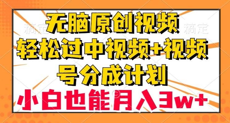 无脑原创视频，轻松过中视频+视频号分成计划，小白也能月入3w+【揭秘】-腾渊网创