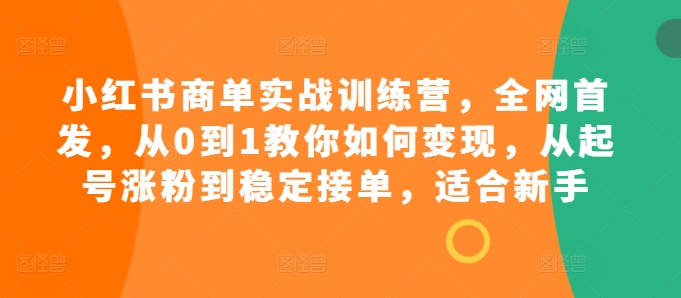 小红书商单实战训练营，全网首发，从0到1教你如何变现，从起号涨粉到稳定接单，适合新手-腾渊网创