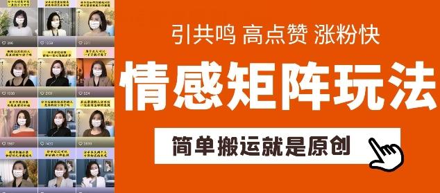 简单搬运，情感矩阵玩法，涨粉速度快，可带货，可起号【揭秘】-腾渊网创