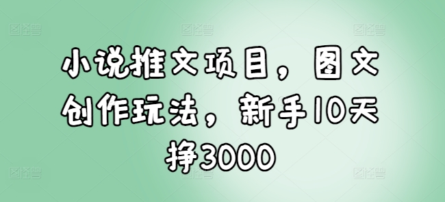 小说推文项目，图文创作玩法，新手10天挣3000-腾渊网创