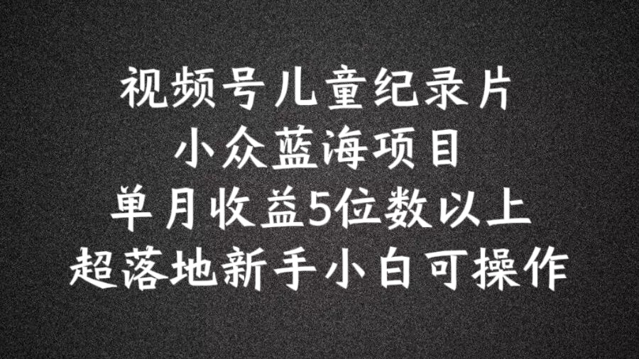 2024蓝海项目视频号儿童纪录片科普，单月收益5位数以上，新手小白可操作【揭秘】-腾渊网创