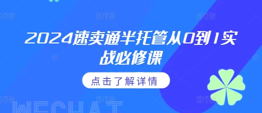 2024速卖通半托管从0到1实战必修课，掌握通投广告打法、熟悉速卖通半托管的政策细节-腾渊网创