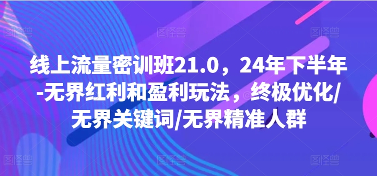 线上流量密训班21.0，24年下半年-无界红利和盈利玩法，终极优化/无界关键词/无界精准人群-腾渊论坛