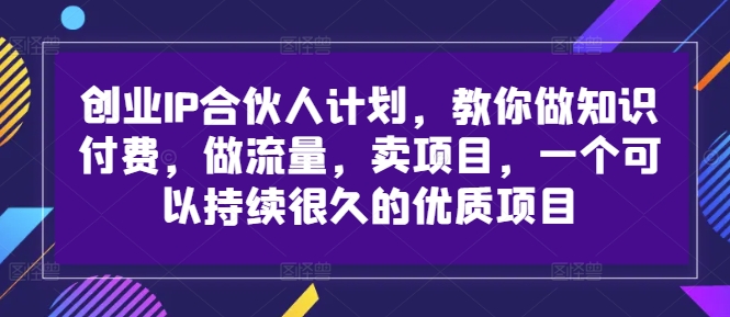 创业IP合伙人计划，教你做知识付费，做流量，卖项目，一个可以持续很久的优质项目-腾渊网创