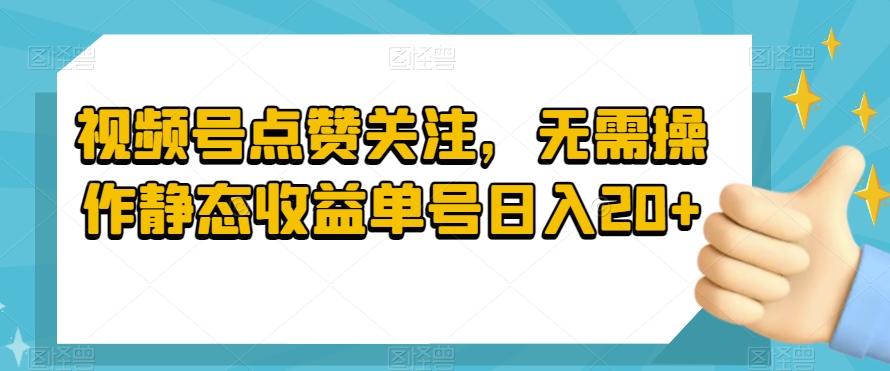 视频号点赞关注，无需操作静态收益单号日入20+-腾渊网创