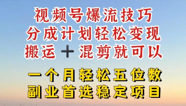 视频号爆流技巧，分成计划轻松变现，搬运 +混剪就可以，一个月轻松五位数稳定项目【揭秘】-腾渊网创