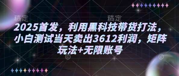 2025首发，利用黑科技带货打法，小白测试当天卖出3612利润，矩阵玩法+无限账号【揭秘】-腾渊网创