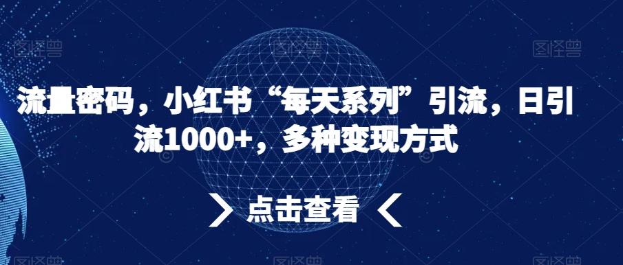 流量密码，小红书“每天系列”引流，日引流1000+，多种变现方式【揭秘】-腾渊网创