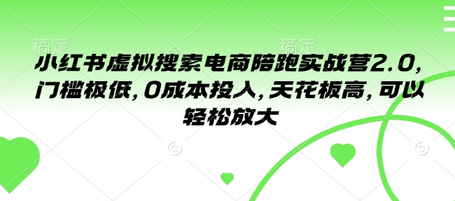 小红书虚拟搜索电商陪跑实战营2.0，门槛极低，0成本投入，天花板高，可以轻松放大-腾渊网创