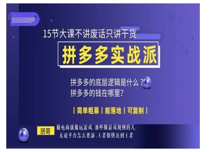 朋哥电商(拼多多实战派)，15节大课不讲废话只讲干货，简单粗暴 能落地 可复制-腾渊网创
