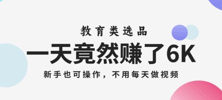一天竟然赚了6000多，教育类选品，新手也可操作，更不用每天做短视频【揭秘】-腾渊网创