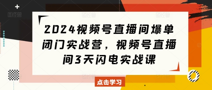 2024视频号直播间爆单闭门实战营，视频号直播间3天闪电实战课-腾渊网创