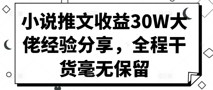 小说推文收益30W大佬经验分享，全程干货毫无保留-腾渊网创