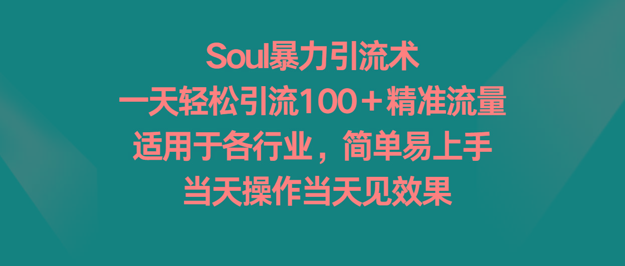 Soul暴力引流术，一天轻松引流100＋精准流量，适用于各行业，简单易上手！-腾渊网创