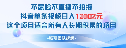 不露脸不直播不拍摄抖音单条视频日入1k+这个项目适合所有人长期积累的项目-腾渊网创